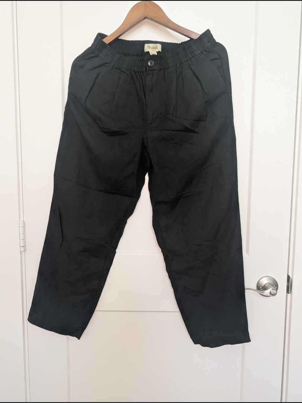 Madewell Black Elastic-Waist Linen Pants